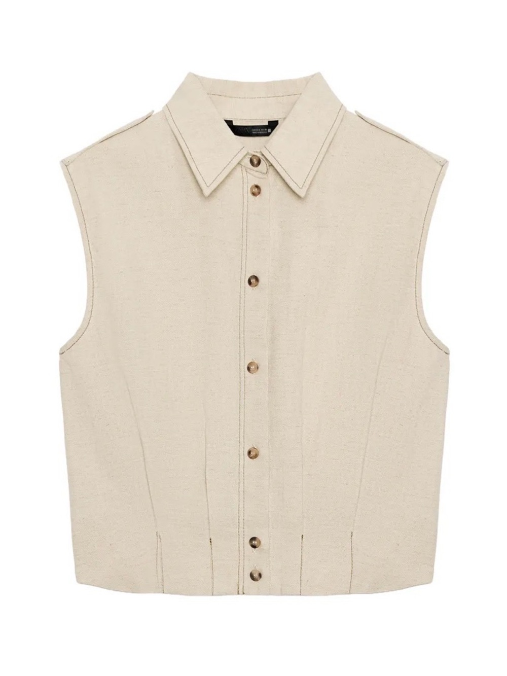 BNWT Sleeveless Linen Button-Front Vest Jacket in Beige